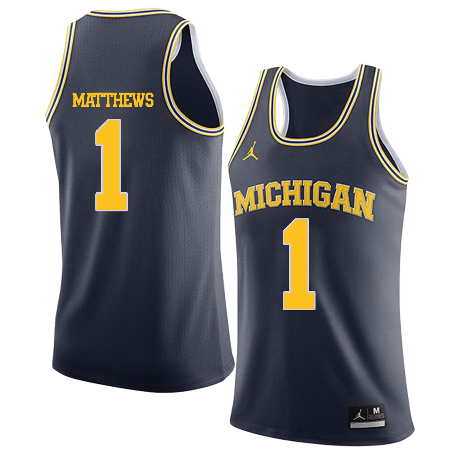 Men Jordan University of Michigan Basketball Navy #1 Matthews Customized NCAA Jerseys->customized ncaa jersey->Custom Jersey